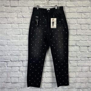 Simple Society Womens Black Super High Rise Buttonfly Embellished Jeans Size 9